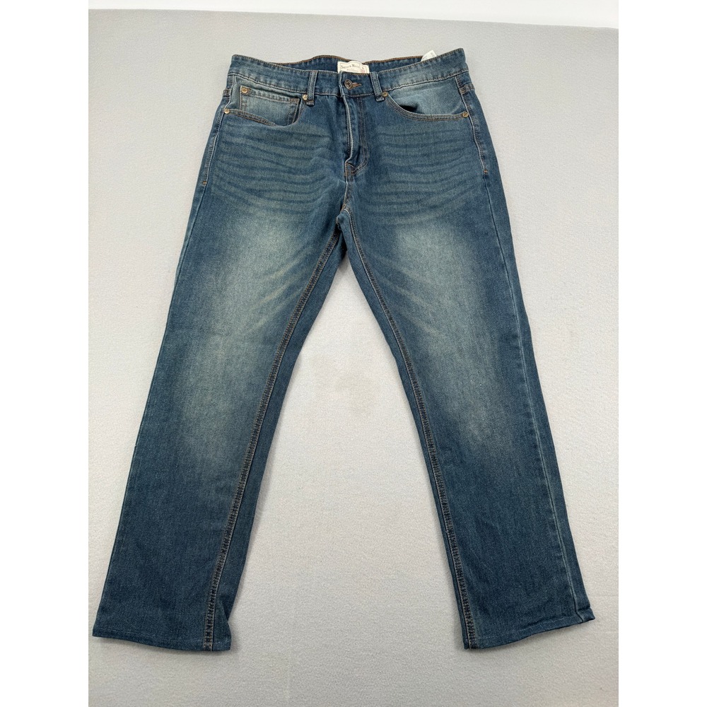 Smith &‎ Mills Mens Blue Stretch Denim Straight Leg Jeans 33x30 (Hemmed 33x27)